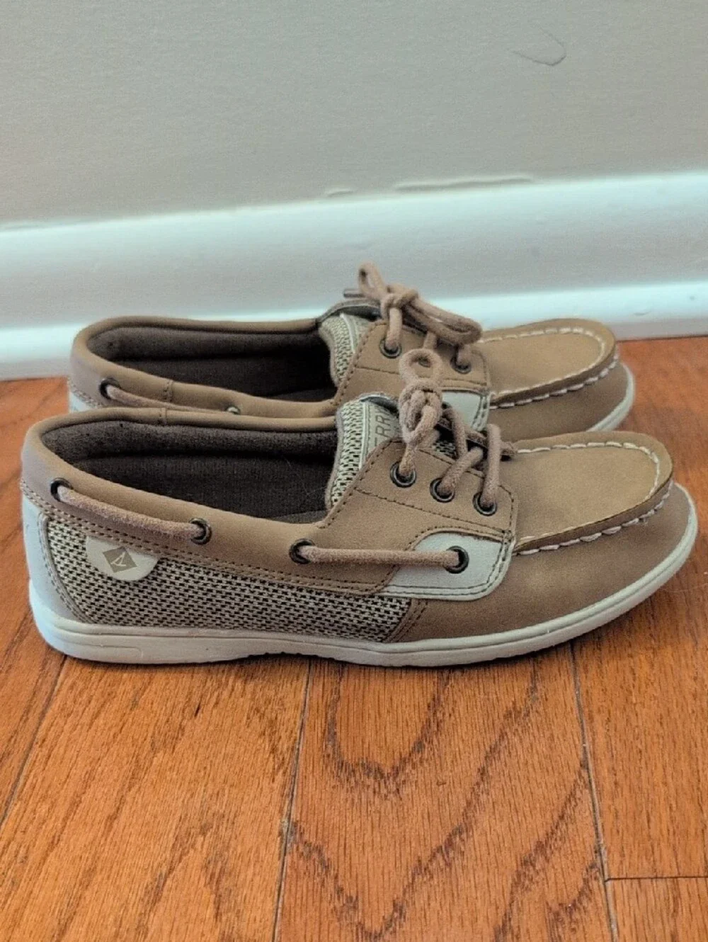 Sperry Kids Tan Boat Shoes with Cream Accents